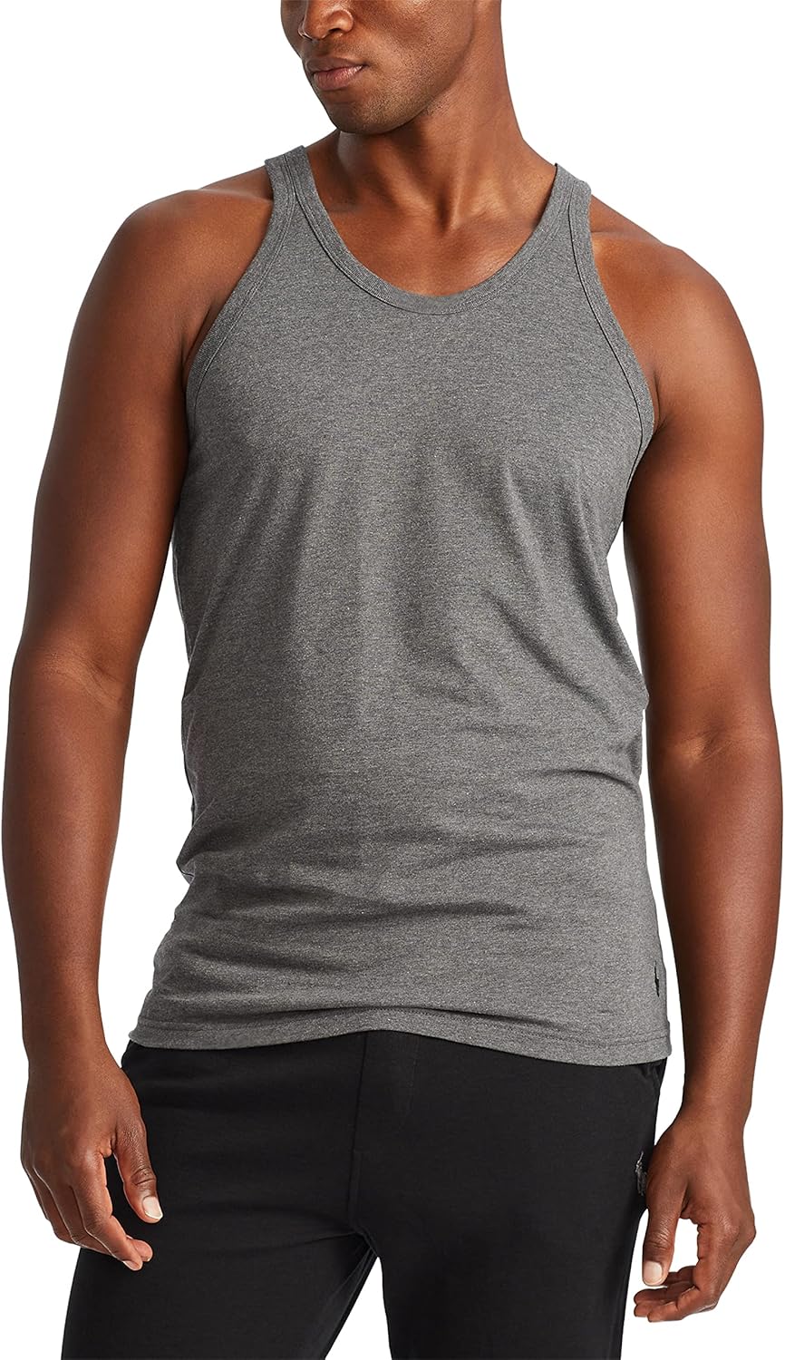 POLO RALPH LAUREN Мужские облегающие хлопковые майки, комплект из 3 шт., Andover Heather/Black, Madison Heather/Black, Black/Red - 3 Pack — фото 3