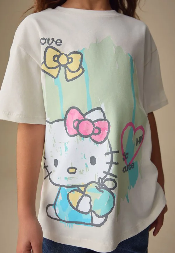 Футболка оверсайз с графическим принтом hello kitty, стандартного кроя. Next, Ecru — фото 3