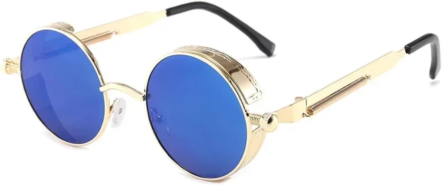 

Солнцезащитные очки с защитой от УФ-излучения UV400 | Круглые, металлические, в стиле панк | Для женщин и мужчин, для занятий спортом на открытом воздухе и вождения DSVIGF, Gold Iceblue