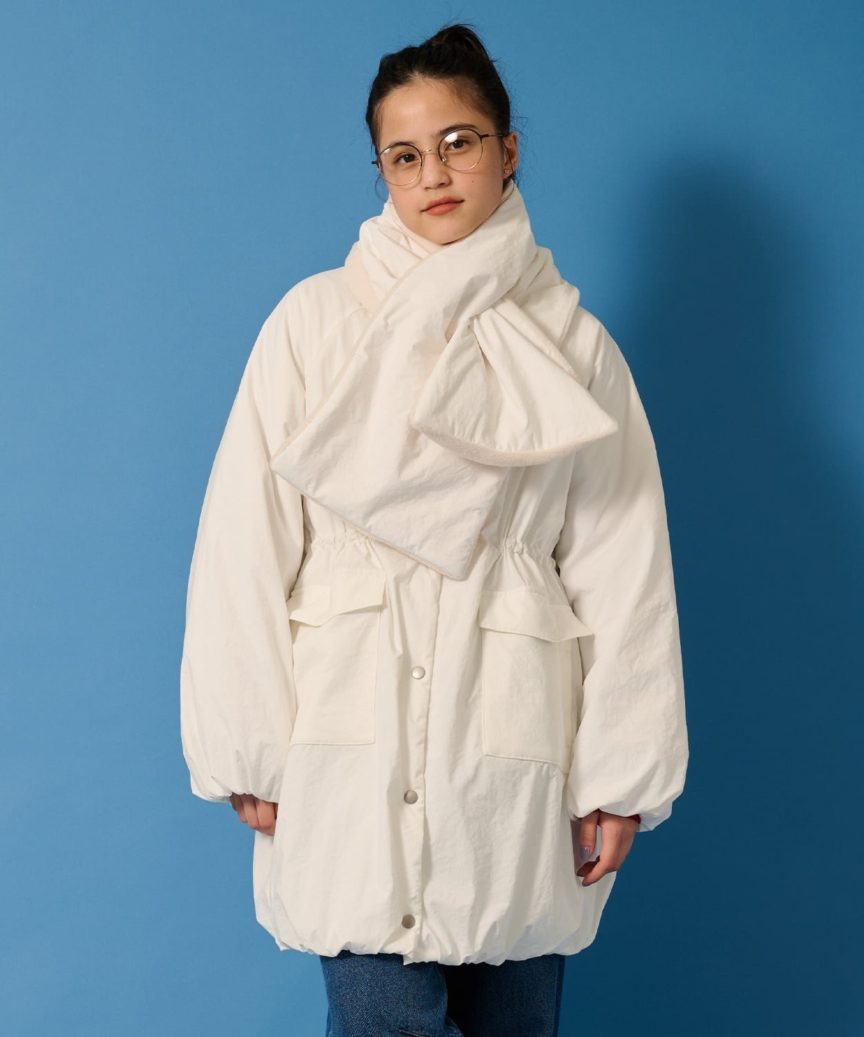 Утепленное пальто-баллон с отворотом POM PONETTE AMI, Off white