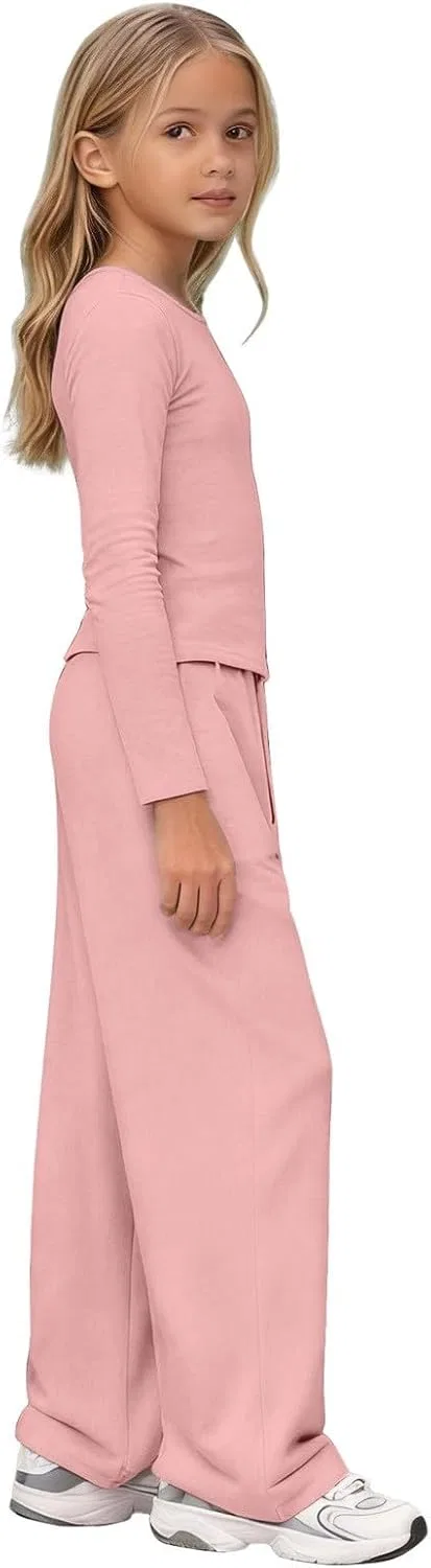 Детский спортивный костюм из топа и широких брюк, Generic, Rose Gold