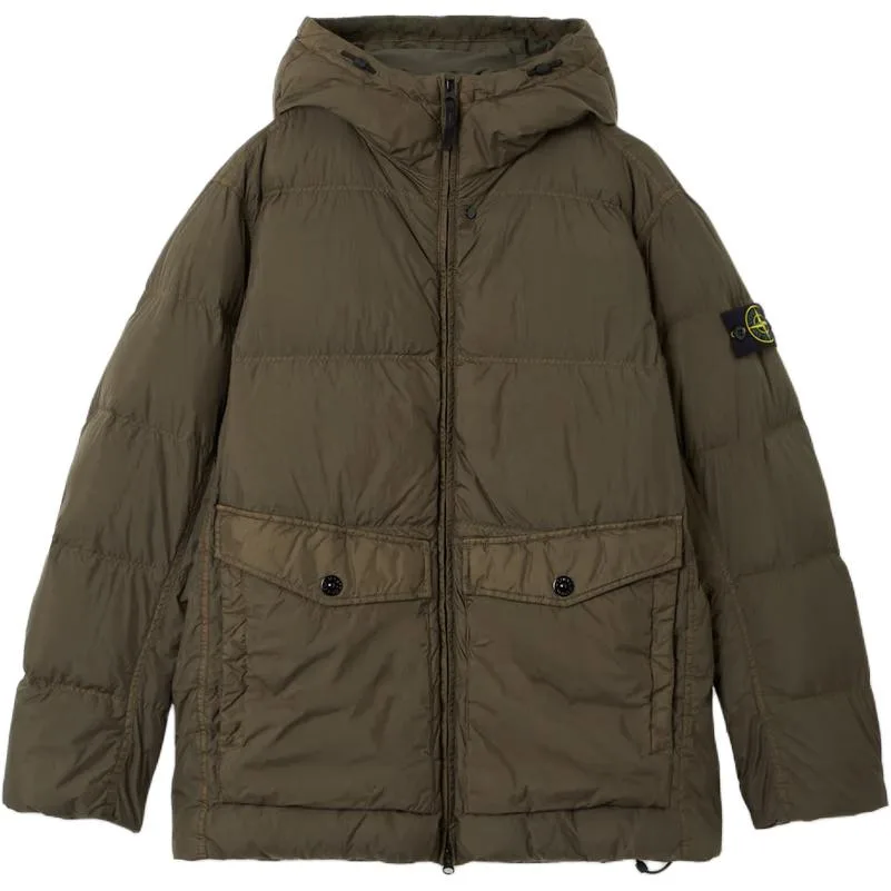 Толстовка с капюшоном на молнии и логотипом STONE ISLAND, army зеленый