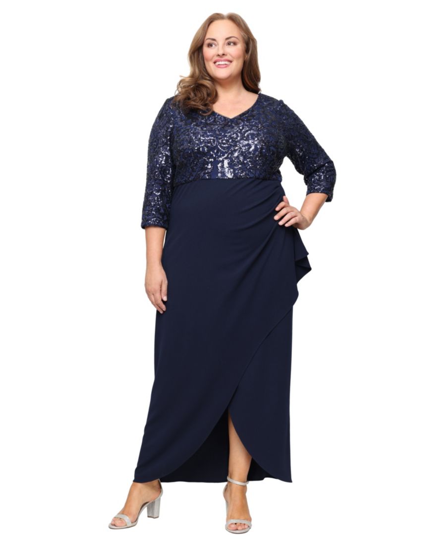 

Платье А-силуэта большого размера с пайетками SL Fashions, Navy