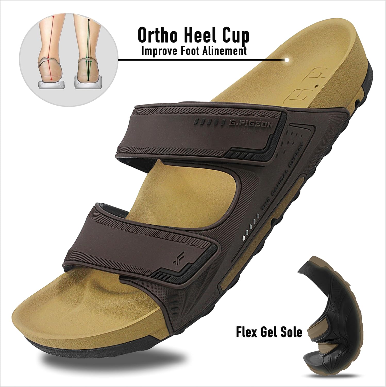 Сандалии Gold Pigeon Shoes PIRO унисекс с ортопедической стелькой Orthoheel, высокоплотным гелем и подошвой с водоотведением, 1545 Brown — фото 3