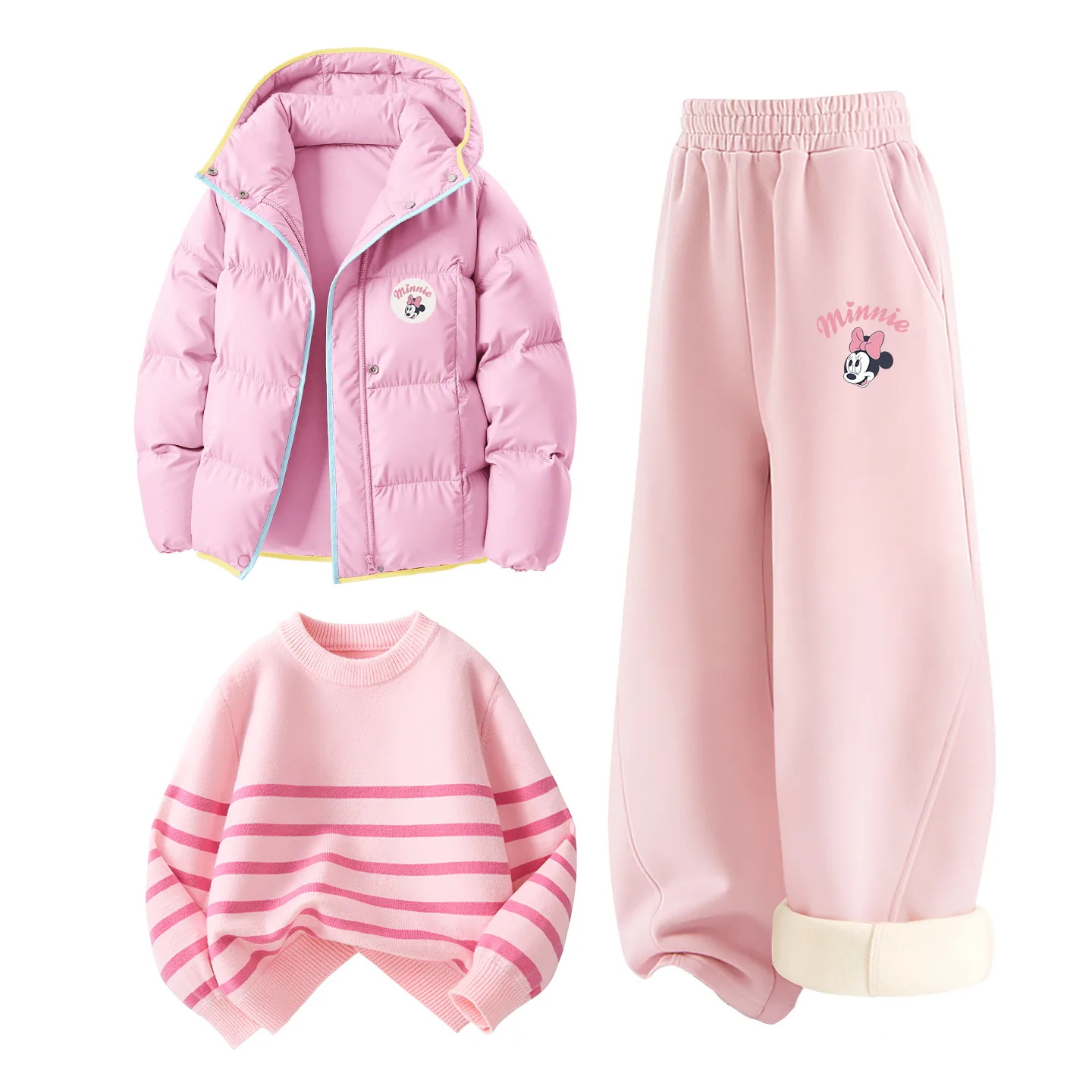 Детский спортивный костюм с круглым вырезом Disney, [Thickened and Fleece-Lined]Dini Round Hook-and-Loop K Honey Powder+Di Lift Eye K Heather Gray+Solid Color Pink — фото 3