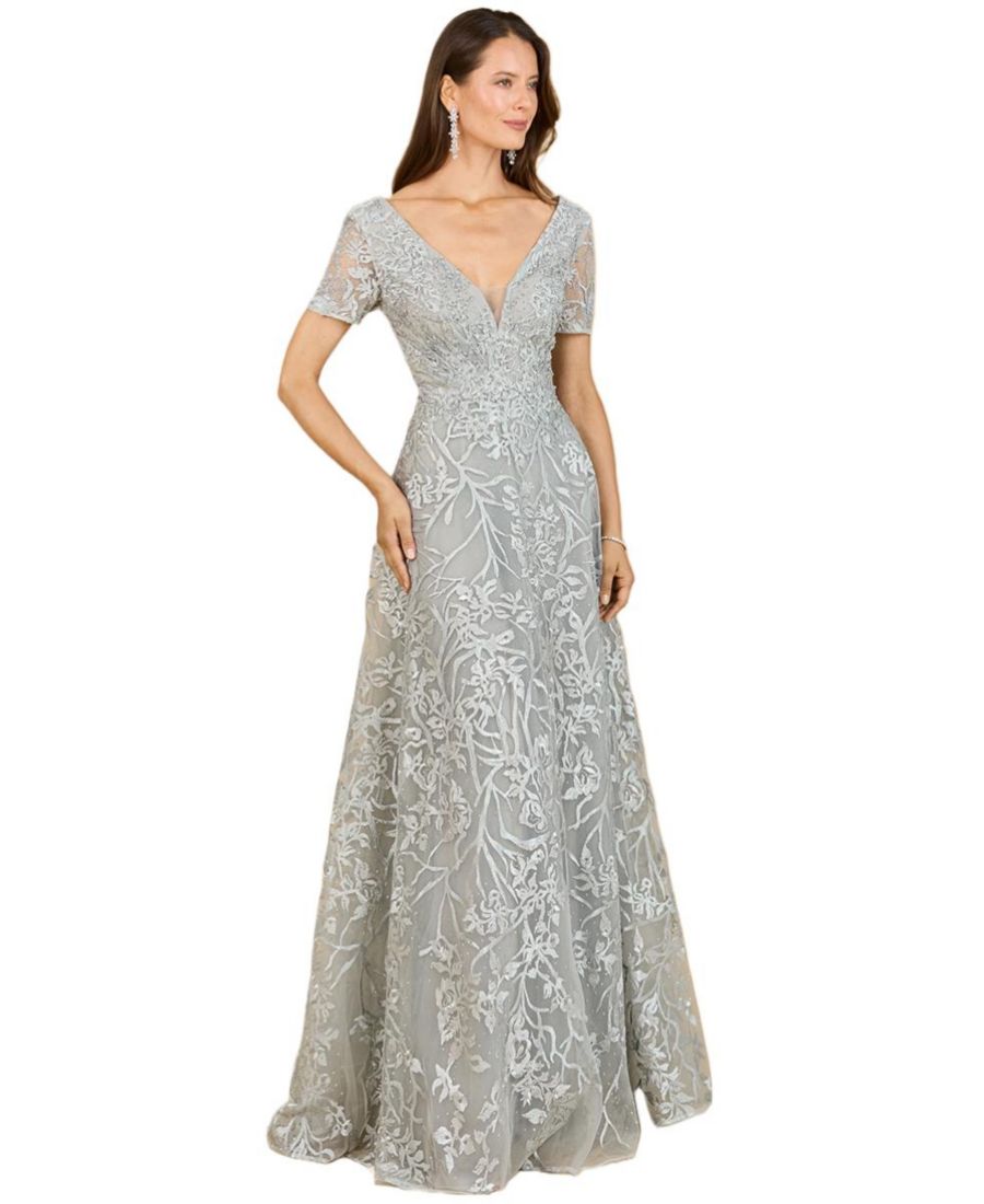 

Женское кружевное платье А-силуэта с короткими рукавами и V-образным вырезом Lara, Dusty blue