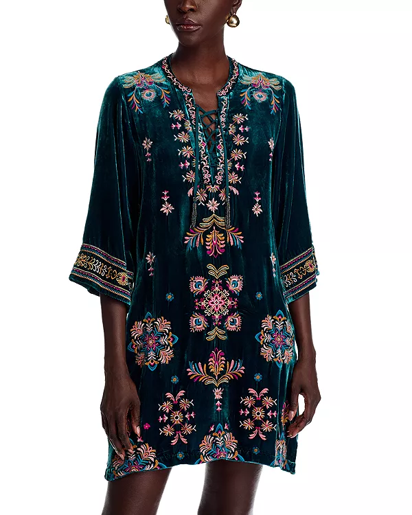 

Бархатное платье Ким с завязками спереди Johnny Was, синий