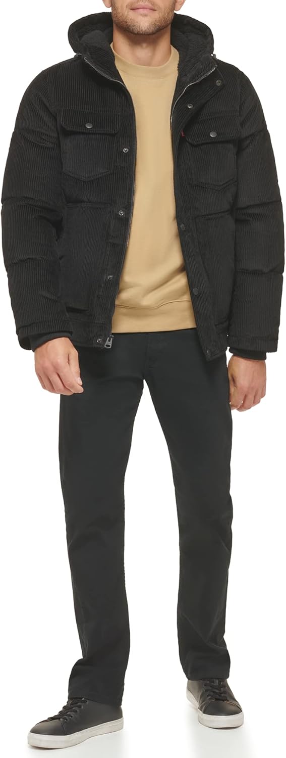 Мужская куртка Levi's Heavyweight средней длины с капюшоном в стиле милитари, Black Corduroy — фото 3