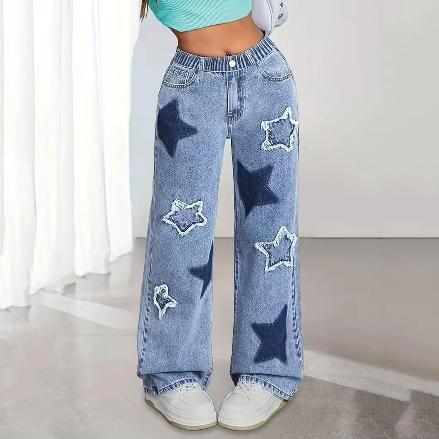 Джинсы streetwear wide leg, синий — фото 2