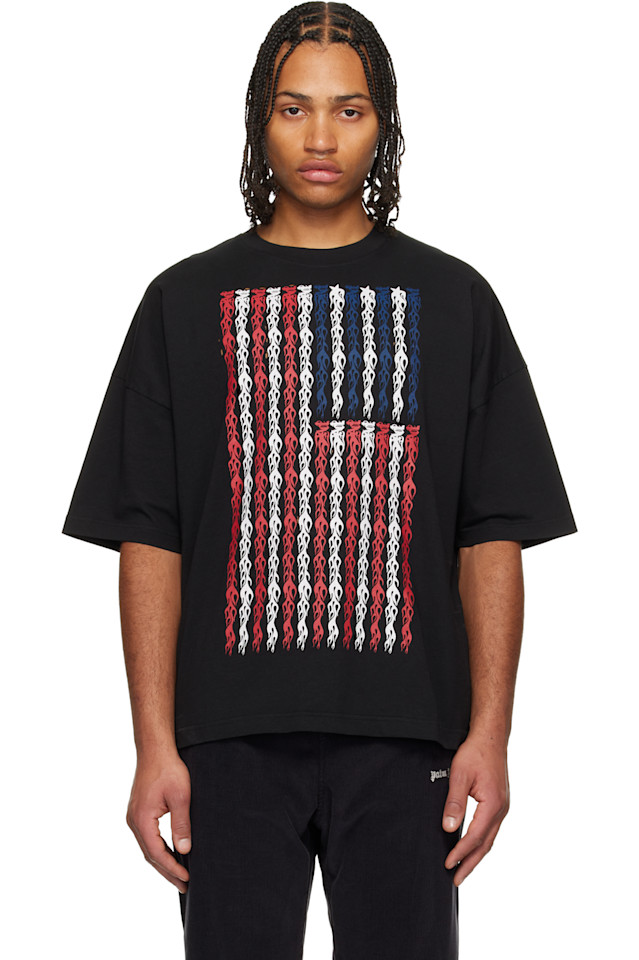 

Palm Angels Футболка свободного кроя с изображением флага с черным пламенем