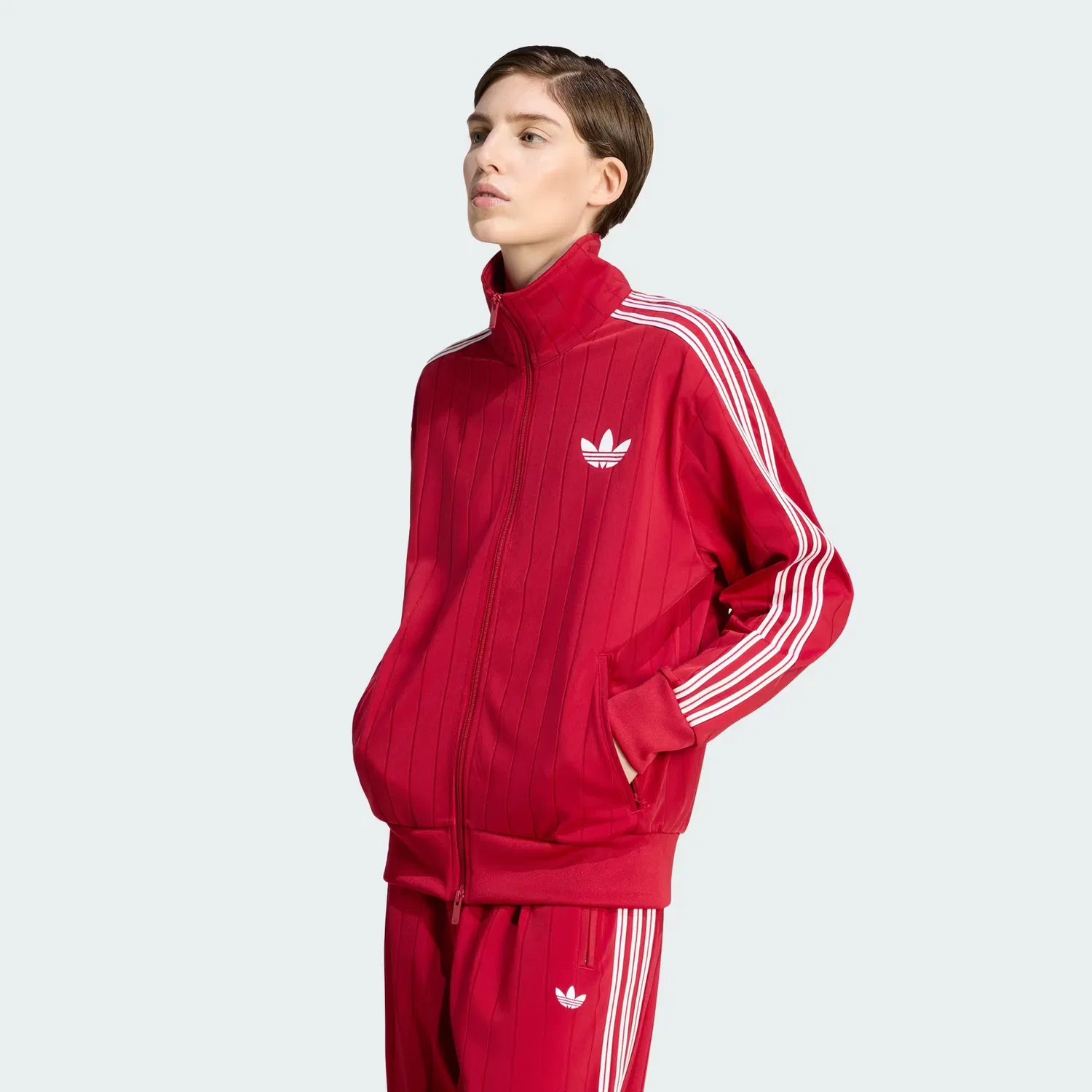 Женская олимпийка свободного кроя Pinstripe Firebird Loose Tracktop Adidas Originals, красно-белый