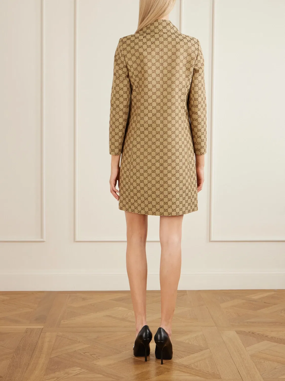 Пальто Gucci Жаккардовое с логотипом GG, из смесового хлопка, бежевый — фото 3