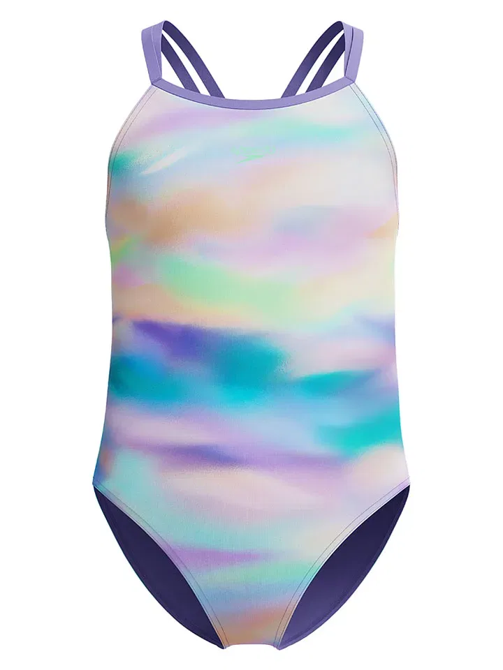 Купальник слитный с принтом Placement Thinstrap Speedo, фиолетовый — фото 2