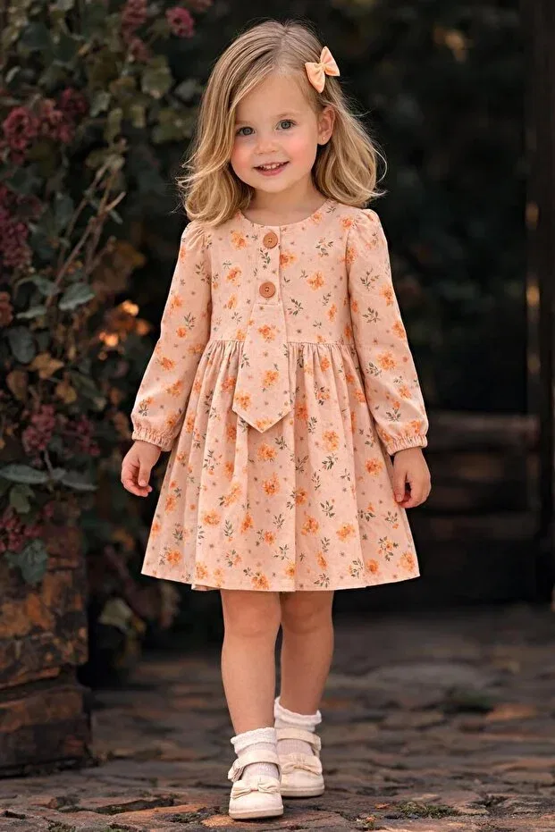 Детское платье для девочек с принтом Mensis Flower D Patterned Kozadankids, Orange — фото 2