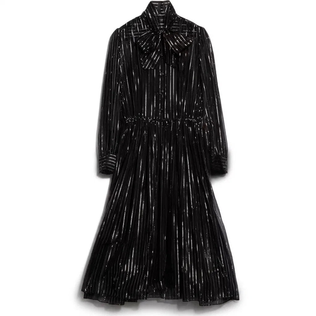 Женское платье с длинным рукавом миди с плиссированной юбкой GUCCI, Black