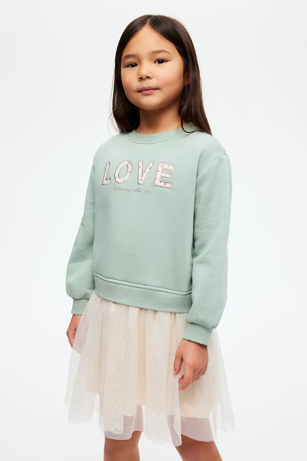 Платье-Толстовка с юбкой из тюля H&M, Hellgrün/Love