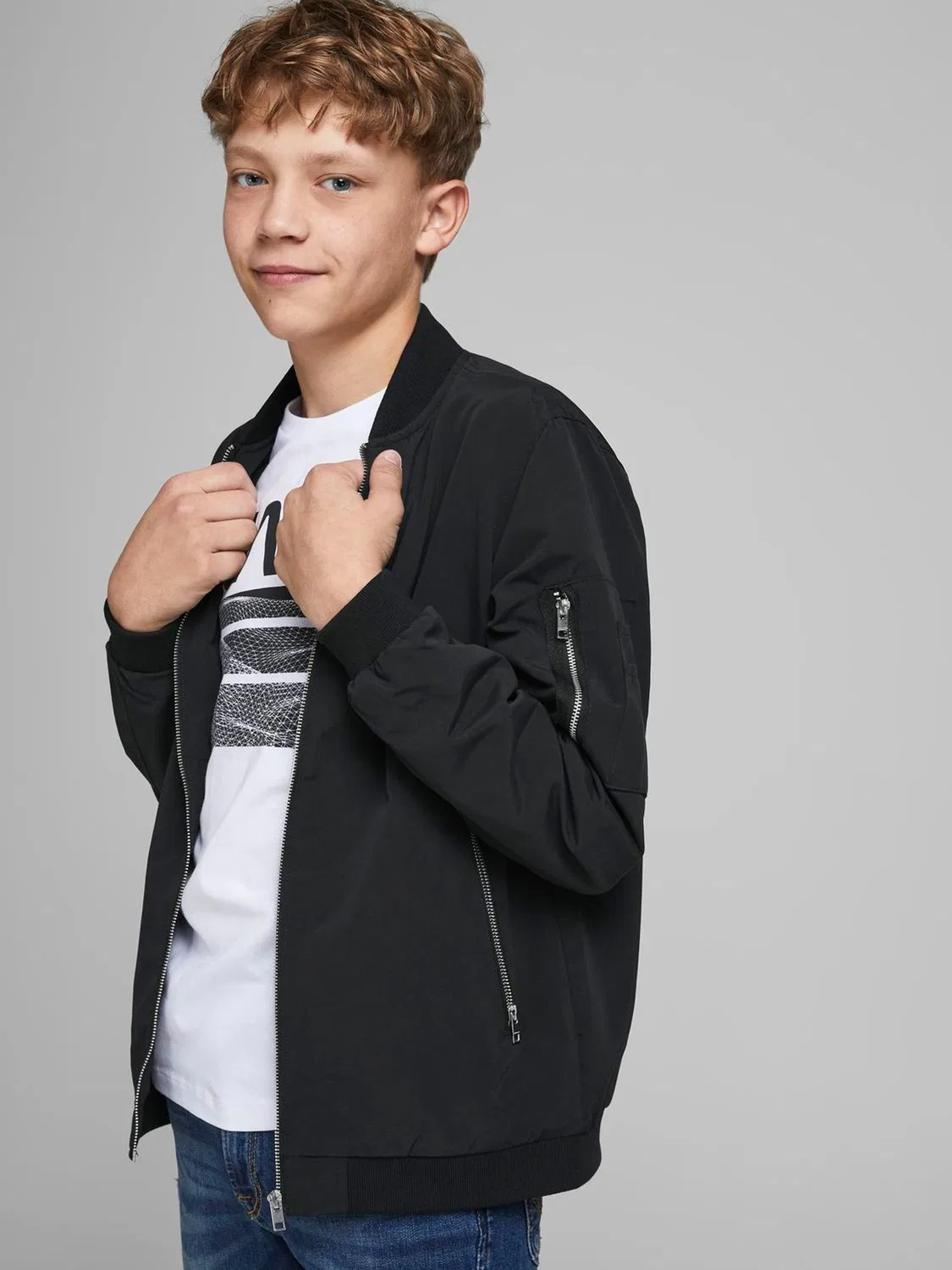 Бомбер легкий JACK & JONES JUNIOR, черный