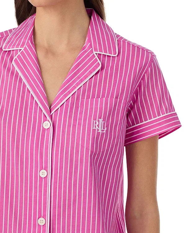Женский комплект пижамы с коротким рукавом Classic Boxer Pajama Set Ralph Lauren, Pink Stripe — фото 2