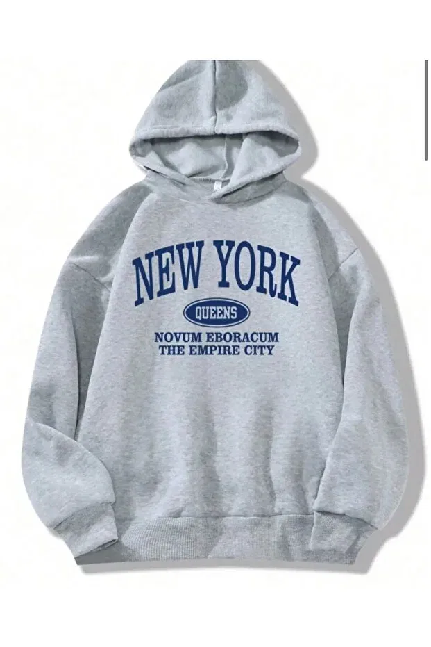 Детское худи оверсайз с принтом Unisex Kids New York Queens Printed Baxia, Gray