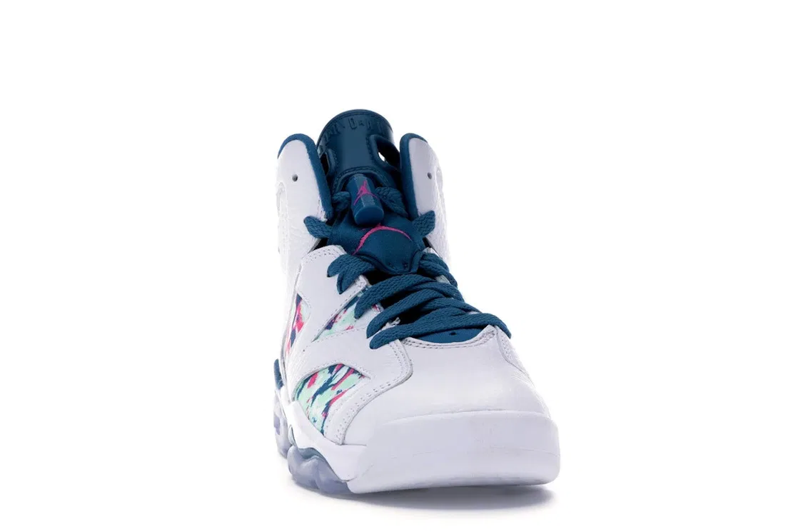 Детские кроссовки Lifestyle с принтом Jordan 6 Retro, White/Laser Fuchsia-Green Abyss — фото 2