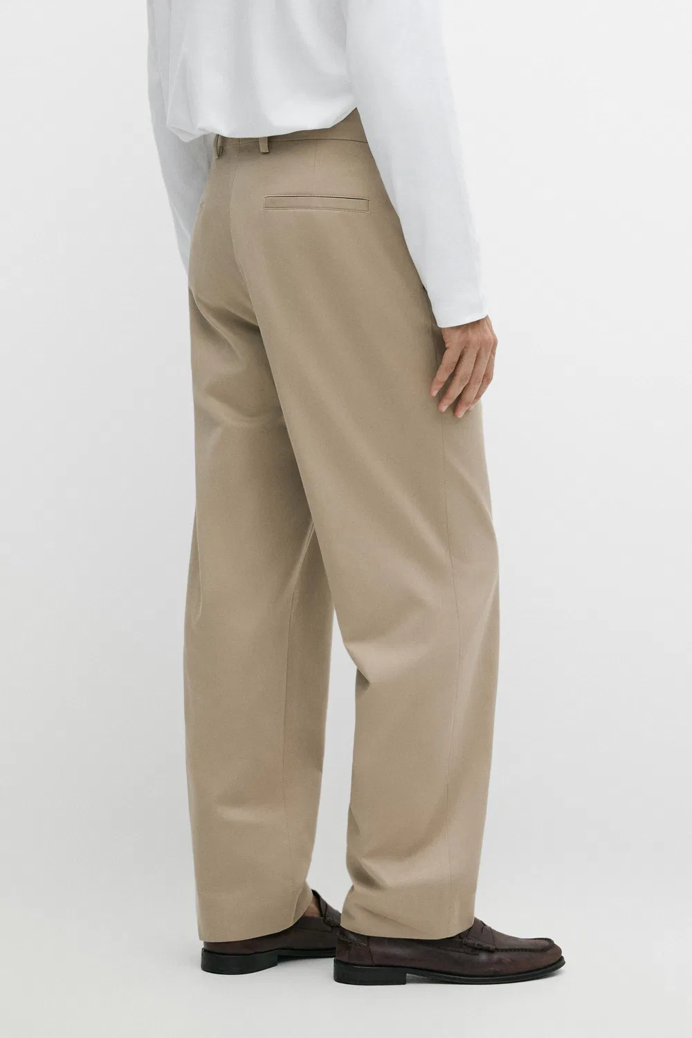 Брюки Massimo Dutti 100% Cotton Wide-leg, хаки — фото 4