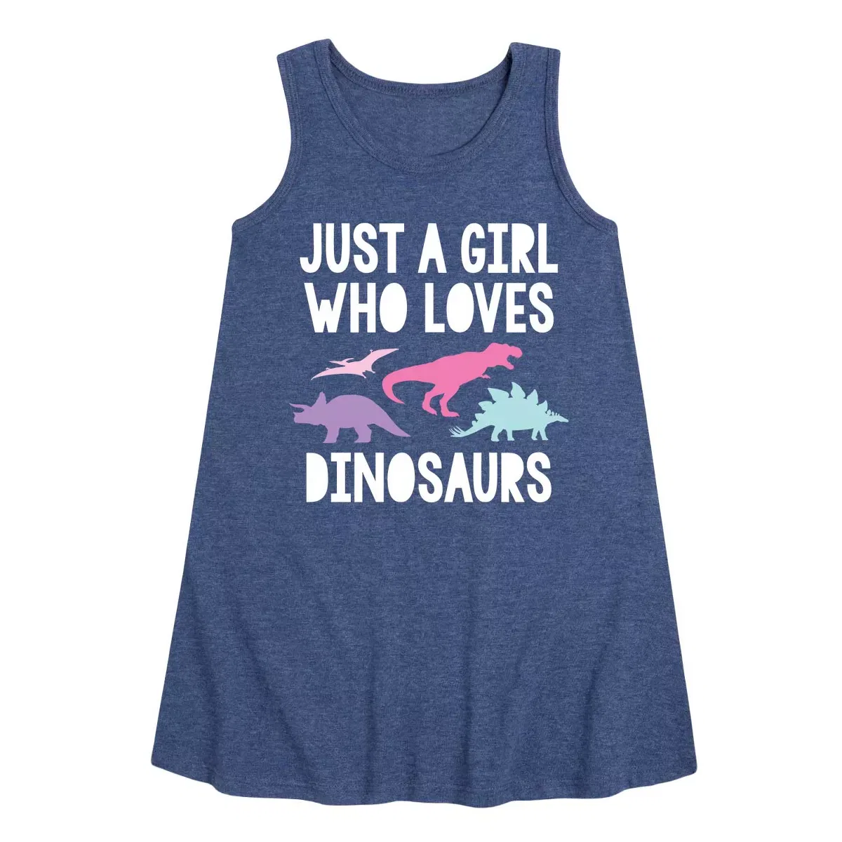 Детское платье-трапеция для девочек с принтом Just a Girl Who Loves Dinosaurs Instant Message, Heather Navy