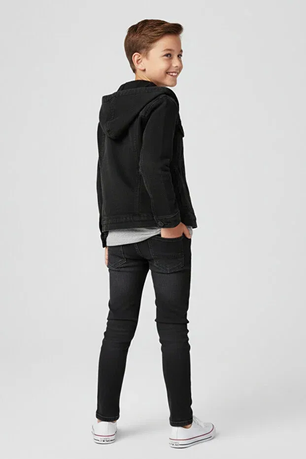 Детская джинсовая рубашка с капюшоном Happy Hoodie Mutlu Kids, Smoke Grey — фото 2