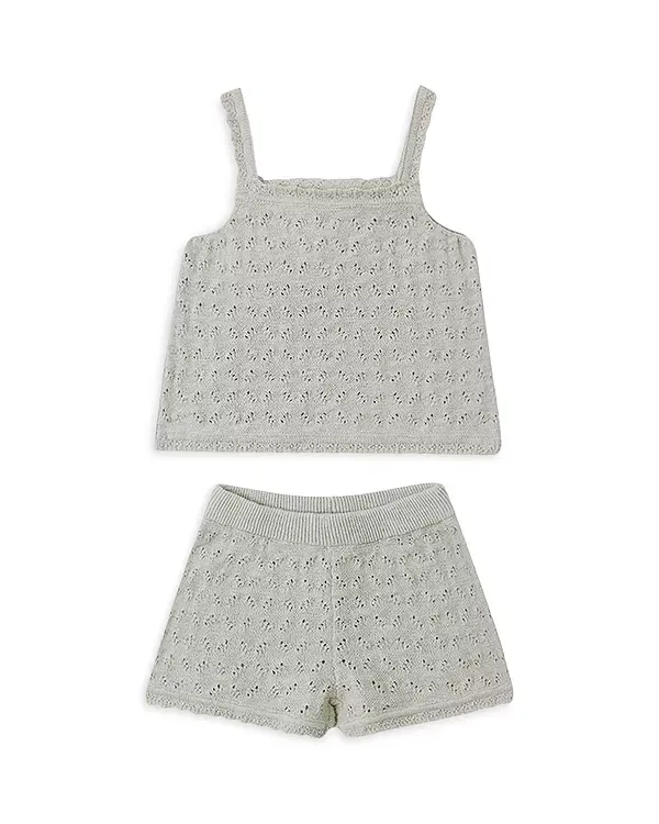 Детский комплект для новорожденных с кружевной отделкой Pointelle Tank & Shorts Set Quincy Mae, Sage