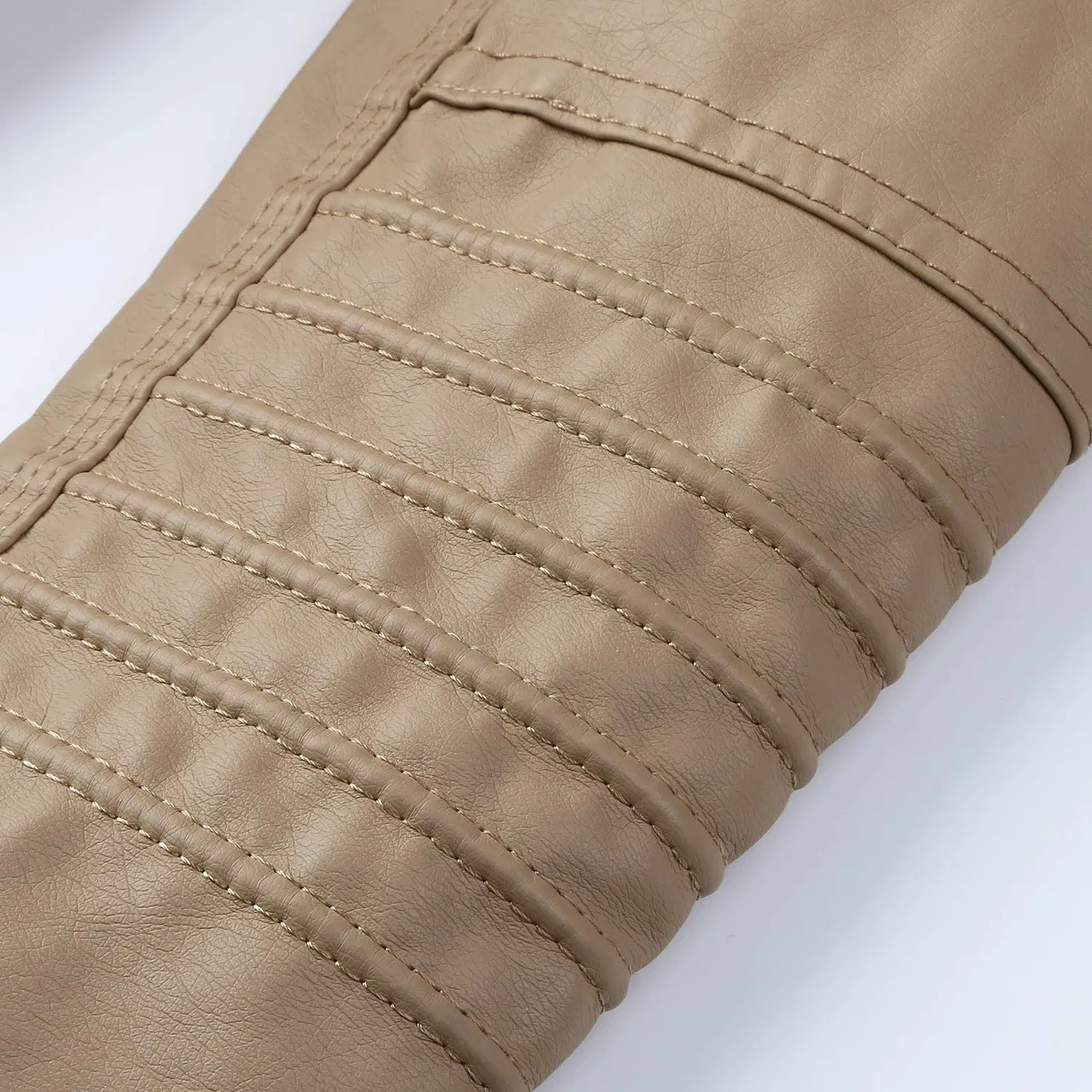 Женская куртка из экокожи с молнией, модель Motorcycle Coat Collar, Cachi — фото 3