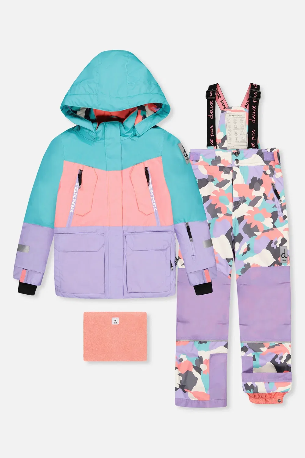 Детский комбинезон для девочек зимний утепленный Two Piece Teknik Snowsuit Deux par Deux, Turquoise Orange And Mauve