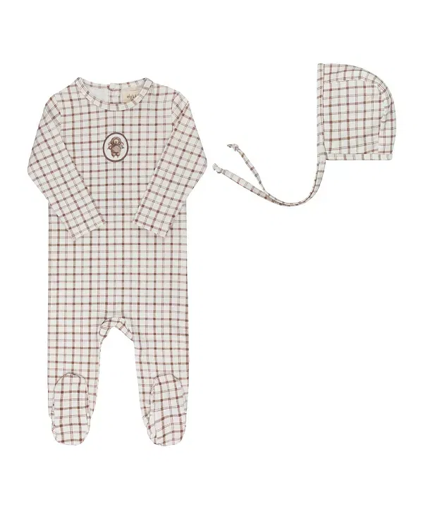 Детский комплект из футера с принтом Plaid Sheep Collection Footie + Bonnet Ely'S & Co., Mauve