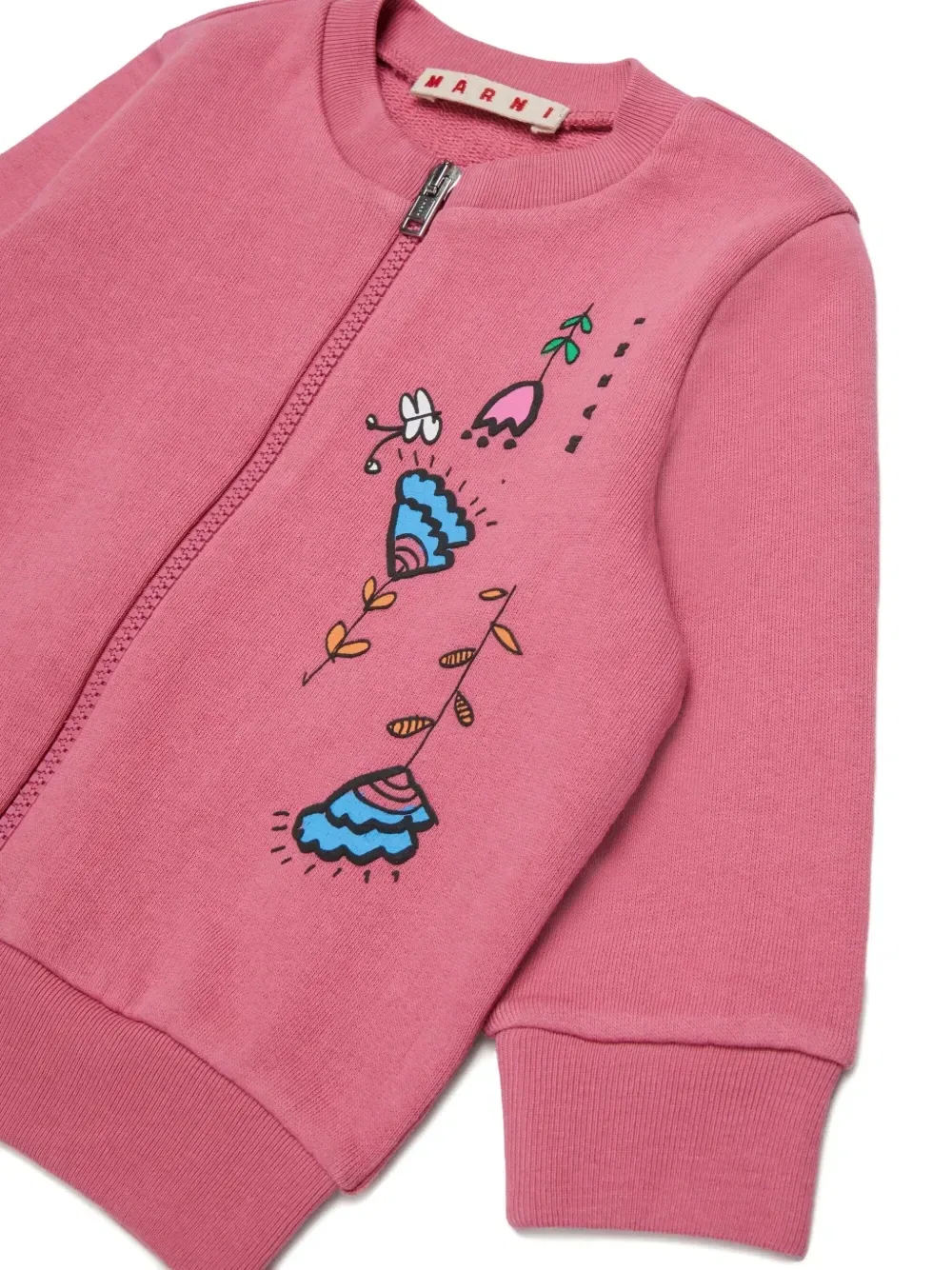 Свитер на молнии с цветочным принтом Marni Kids, розовый — фото 3