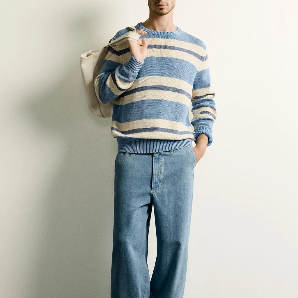 Мужской свитер с круглым вырезом Blue ZARA, Blue — фото 4