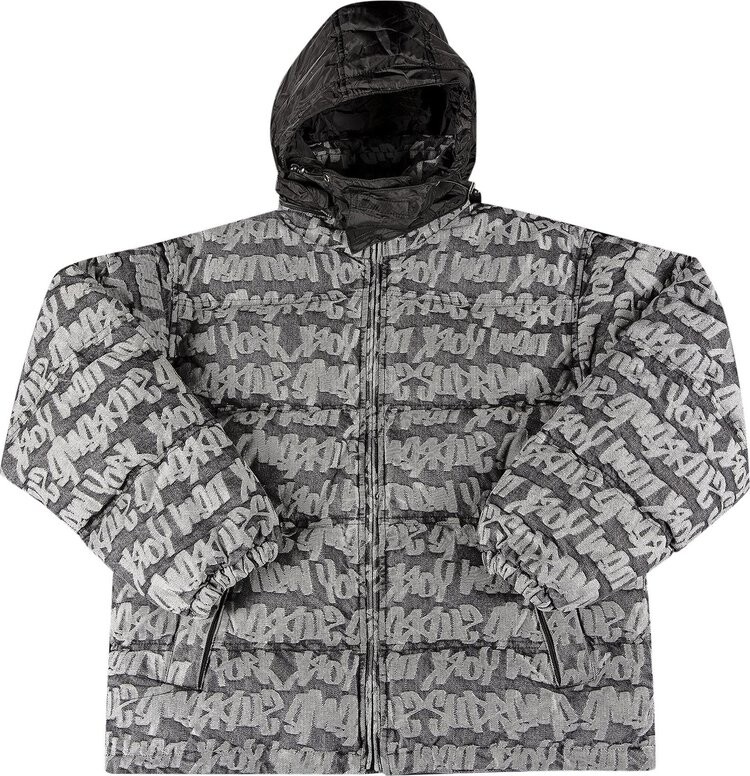 

Пуховик Supreme Fat Tip Jacquard Denim Puffer Jacket 'Black', черный