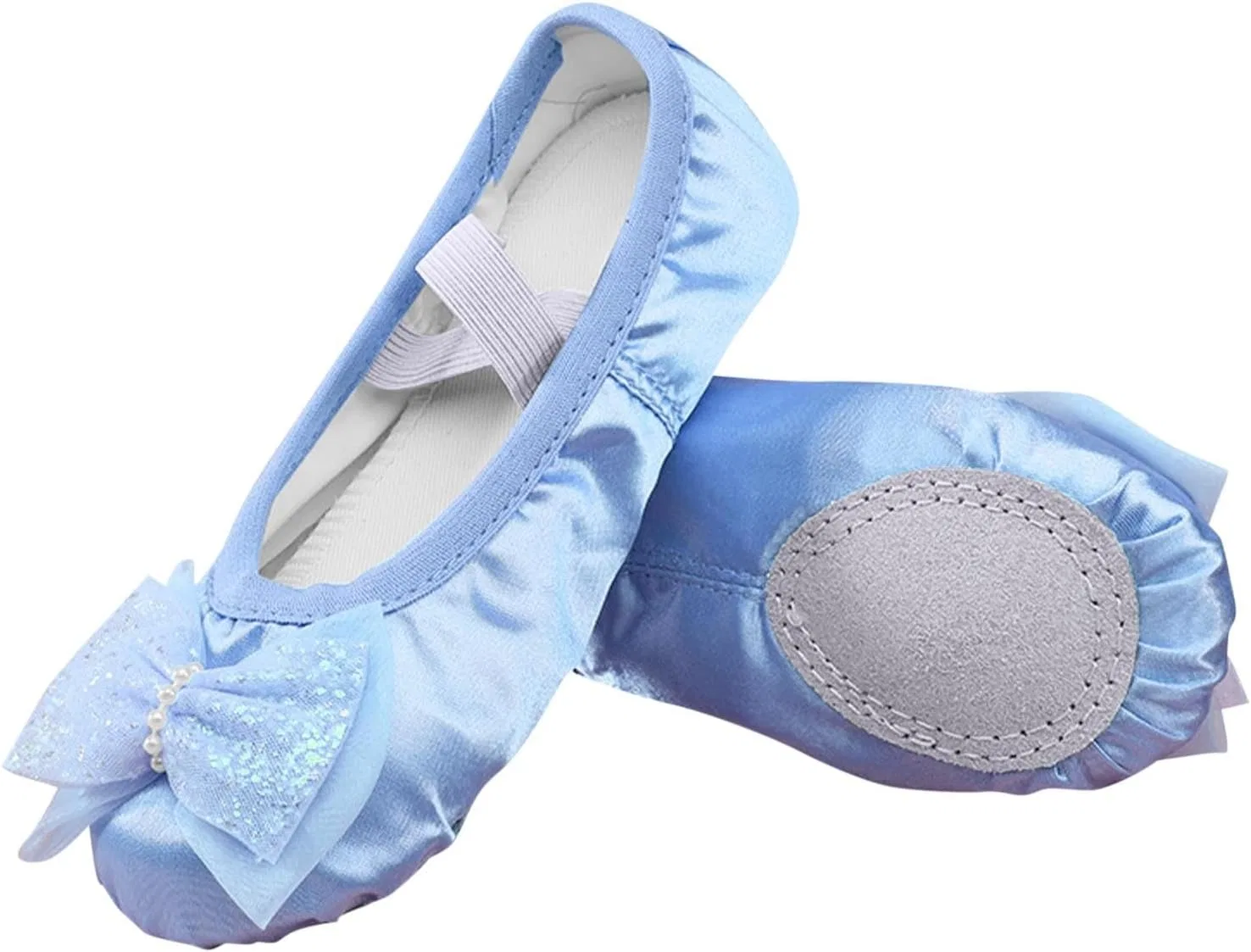 Детские балетки для девочек с бантом из атласа, Blue