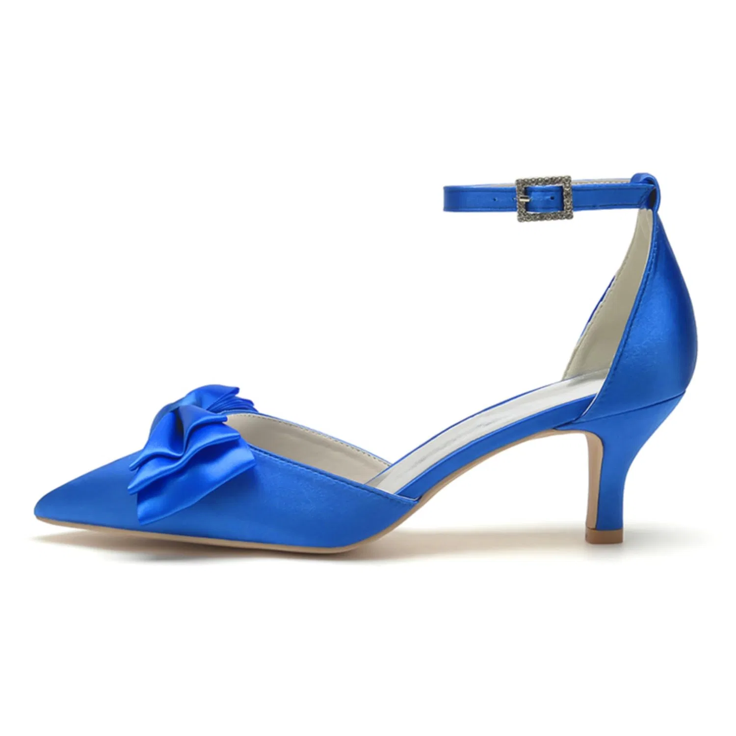 Детские туфли на каблуке без рукавов Women's Low Heels Kitten Evening Shoes Wedding Closed Pointed Toe Pumps Ankle Strap Party Dress Sandal Bow Satin Classic Bride Shoes, Gold D Gold — фото 3