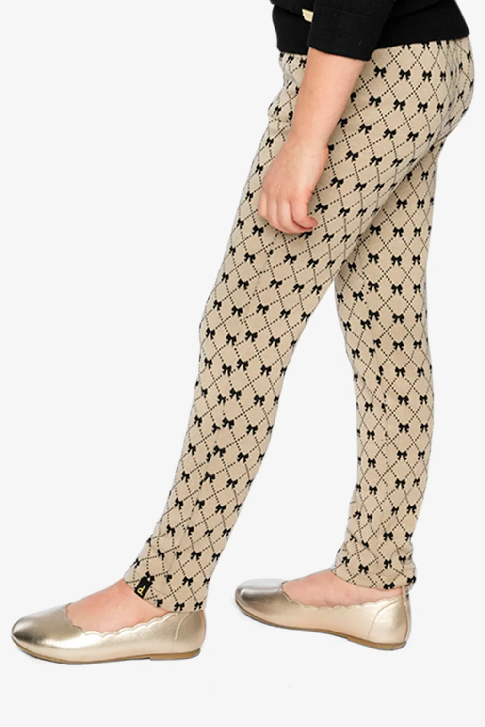 Детские леггинсы с принтом бантов модель Treggings Beige Bow Tie Print Deux par Deux, Beige Printed Bow Ties — фото 3