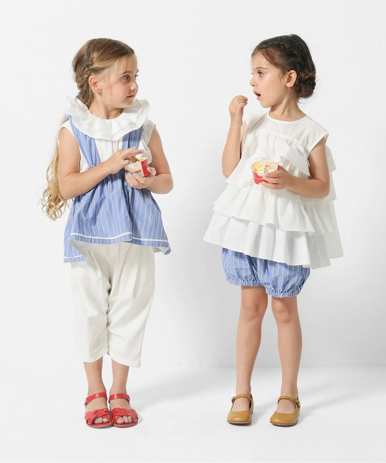 Детская блузка без рукавов с рюшами Emil Top toi toi toi, Off White — фото 3