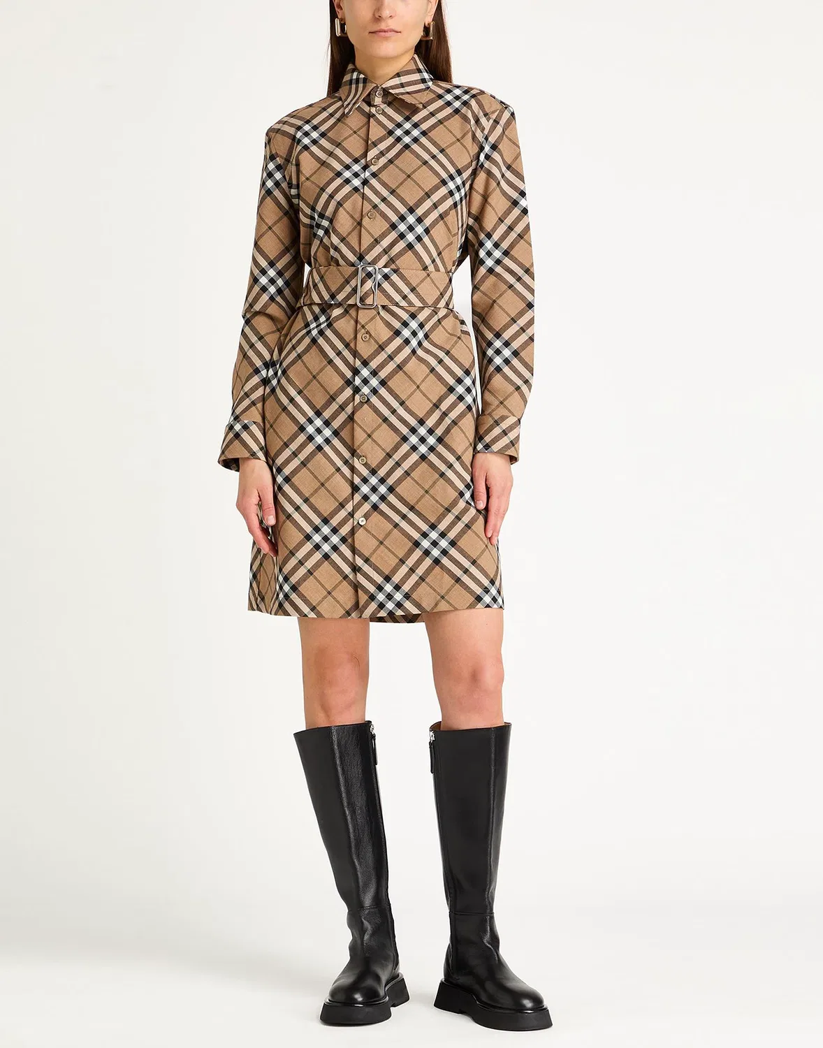 Женское платье-рубашка с принтом Burberry, бежевый — фото 2