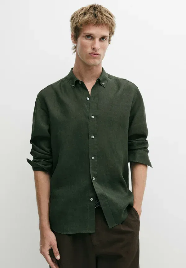 Рубашка из льна Shirt Massimo Dutti, dark green, темно-зеленый