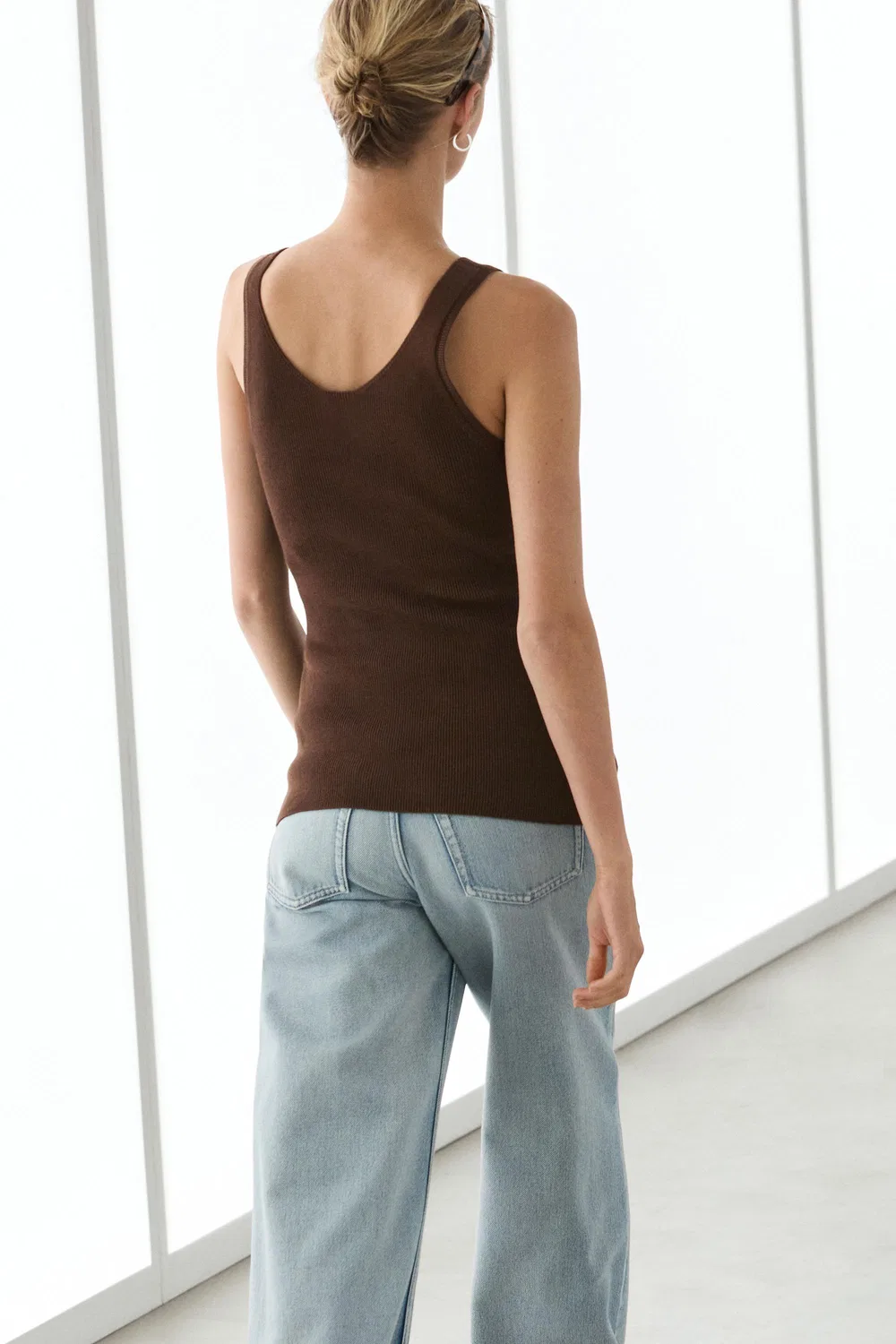 Топ в рубчик Massimo Dutti, базовый элемент гардероба, коричневый — фото 3