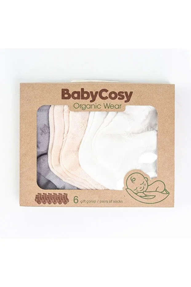 Детские носки для новорожденных хлопковые с рисунком 6 пар Babycosy Organic Wear, Multicolor — фото 2