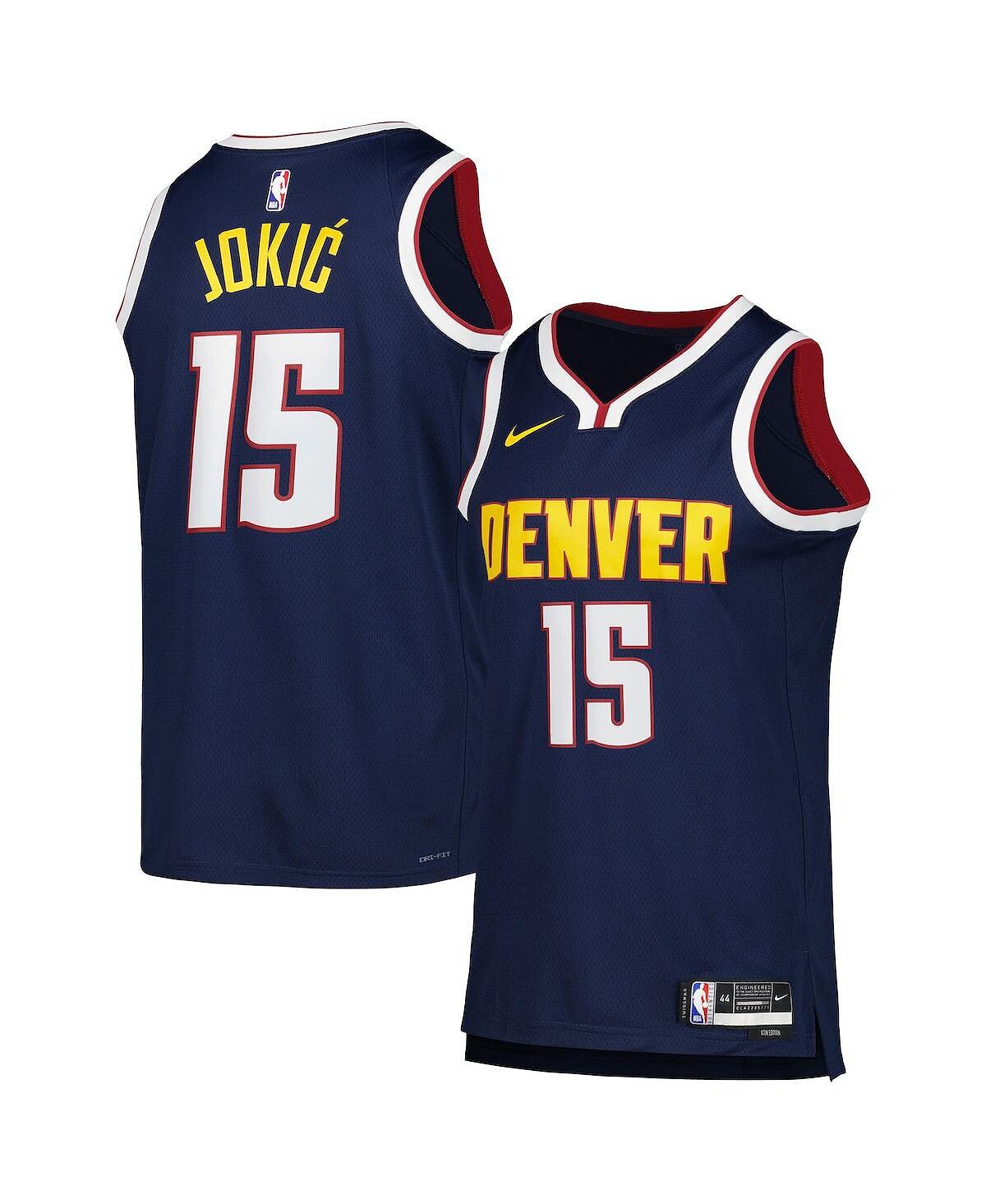 

Мужская и женская футболка nikola jokic navy denver nuggets 2022/23 swingman — icon edition Nike, синий