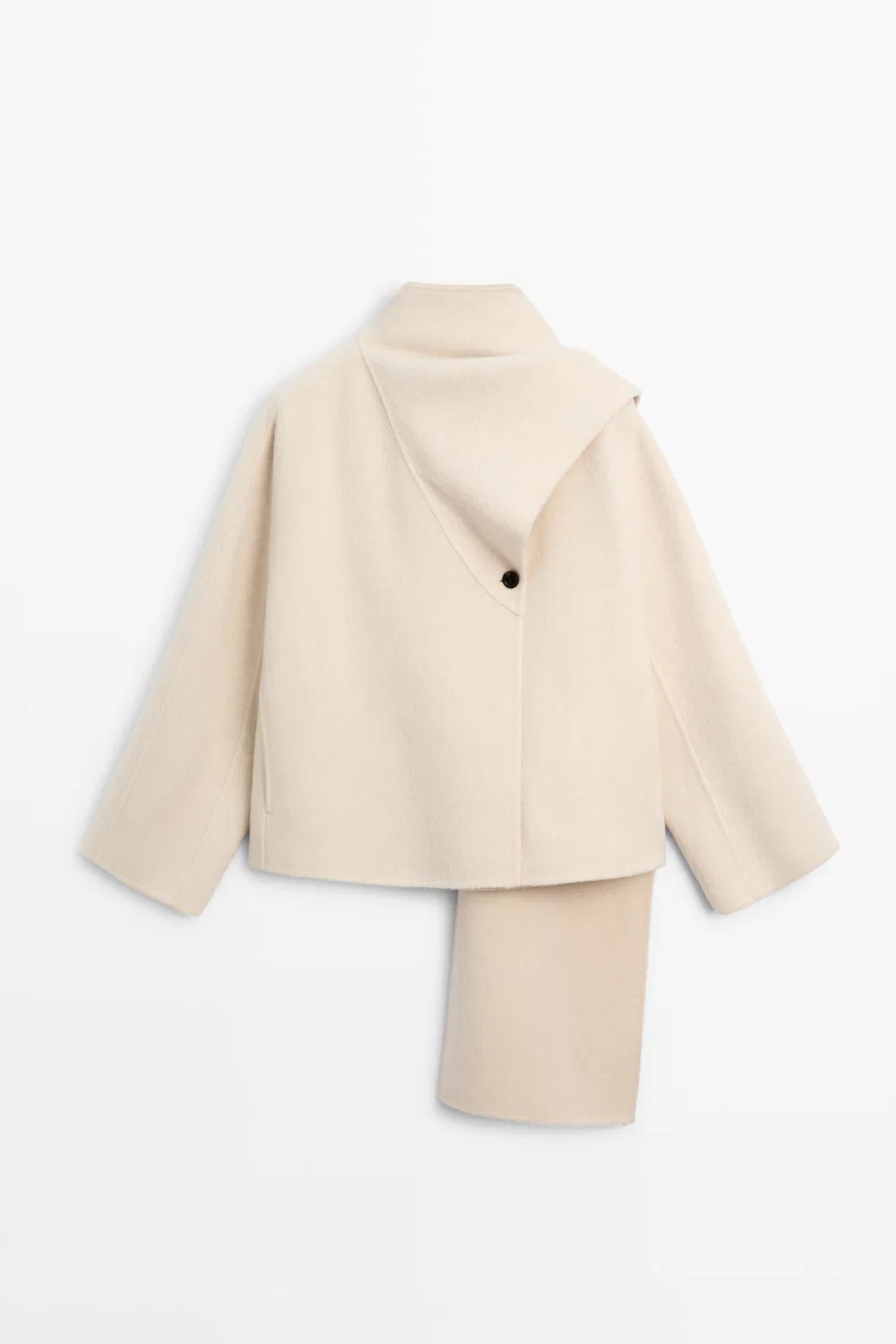 Пальто Massimo Dutti, с отделкой в виде шарфа, кремовый — фото 2