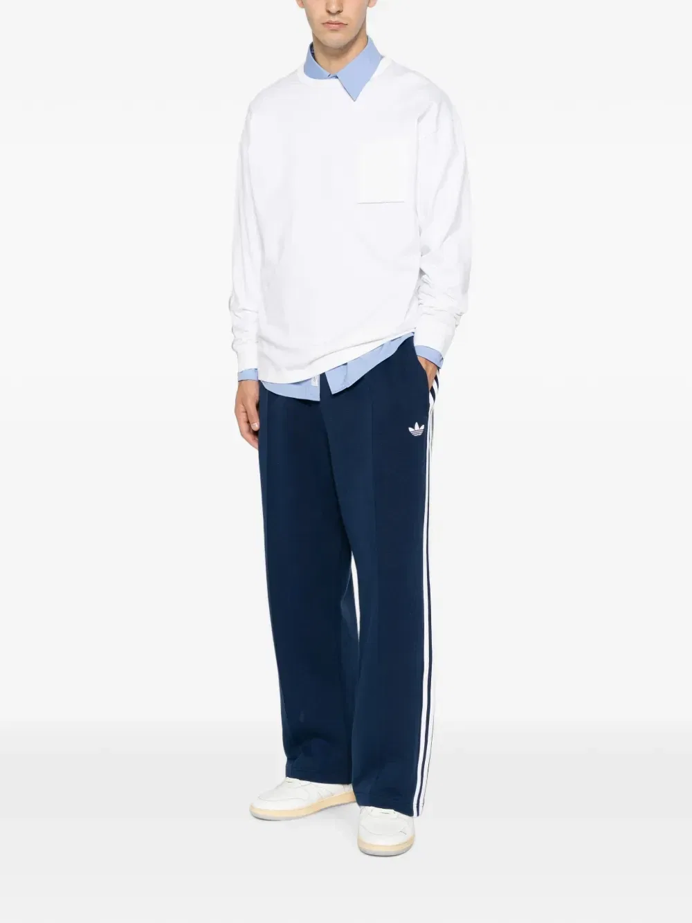 Спортивные брюки с полосками по бокам и вышитым логотипом Adidas, синий — фото 2