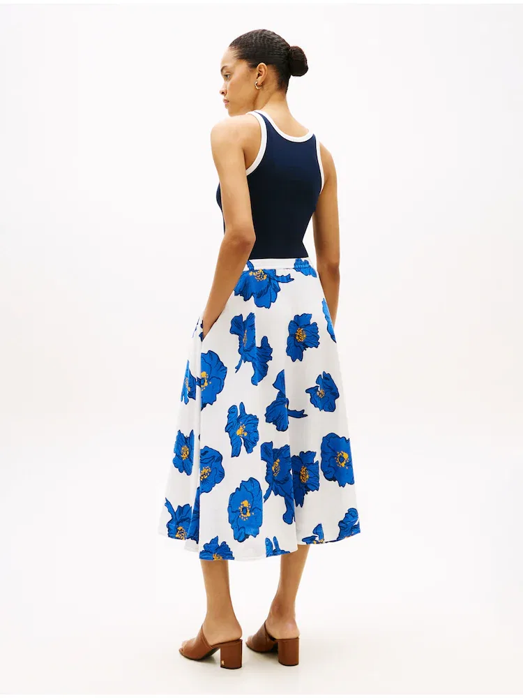 Юбка миди объемная, из льна и вискозы TOMMY HILFIGER, Royal Blue — фото 2
