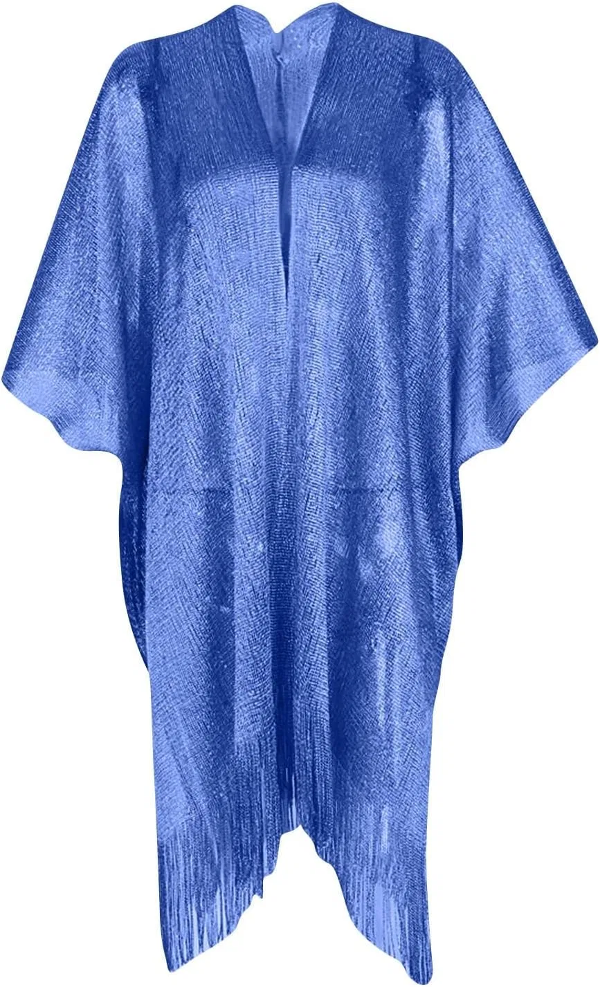 Женская пляжная накидка с бахромой Mesh Sheer, Blue