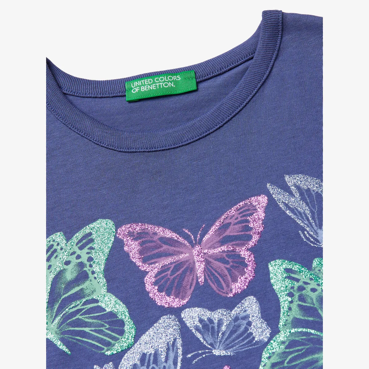 Футболка из хлопкового трикотажа с принтом клубники, 6-13 лет Benetton, синий — фото 2