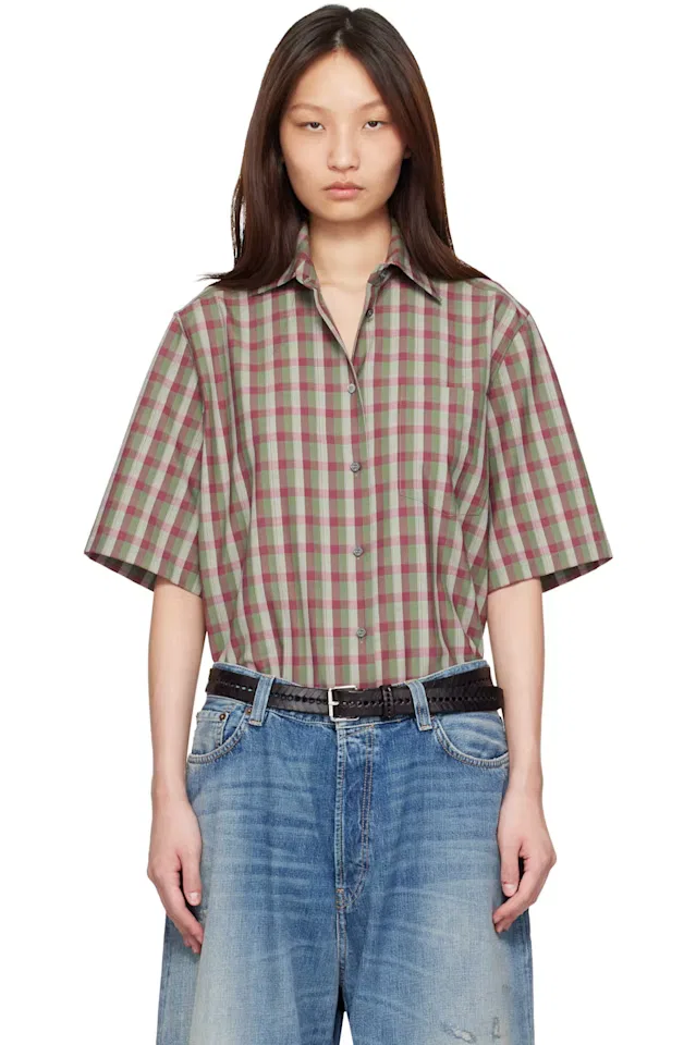Рубашка в зелено-фиолетовую клетку на пуговицах Acne Studios