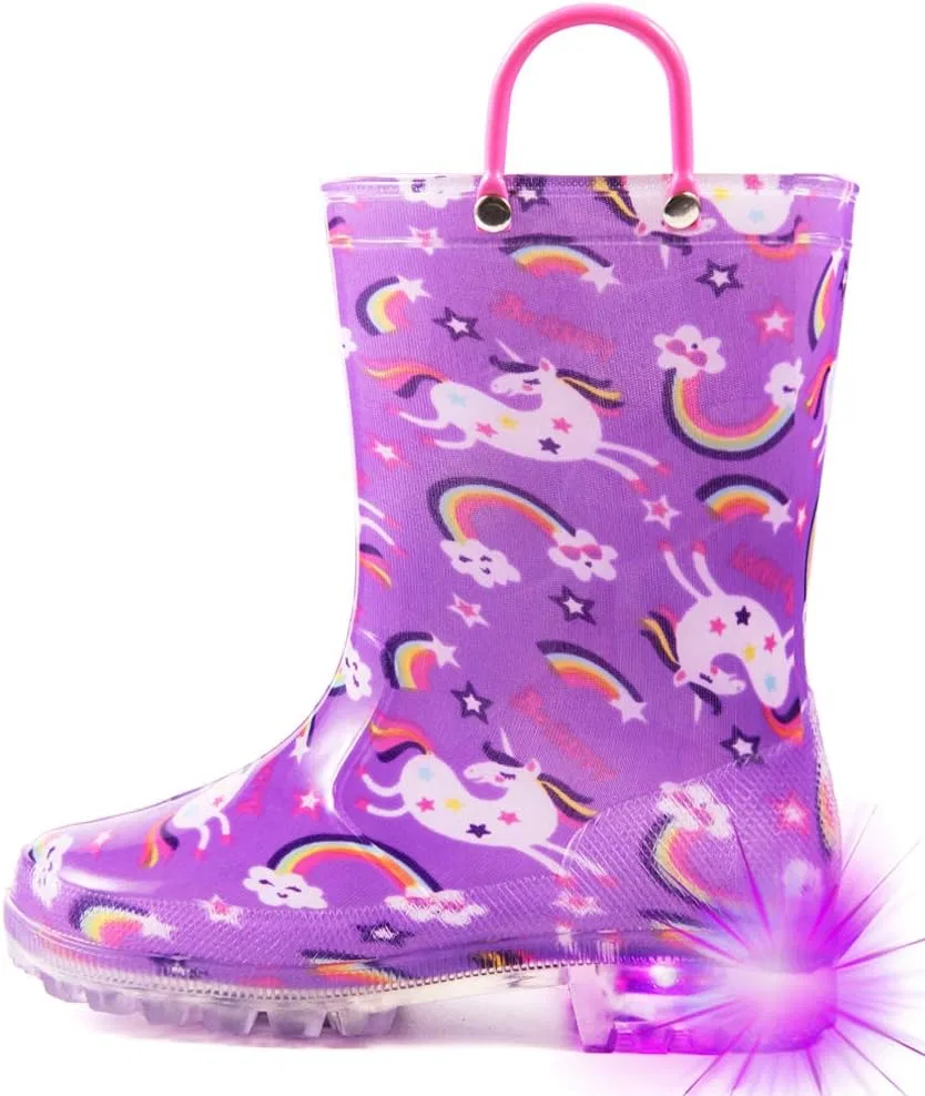 Детские сапоги для девочек с подсветкой HugRain, Purple Unicorn Lights